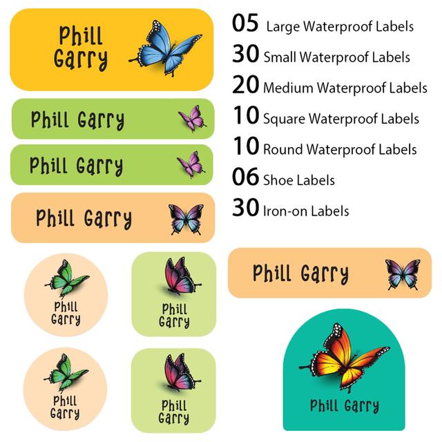 My Labels - Shoe & Iron On Waterproof Labels - Colorful Butterflys