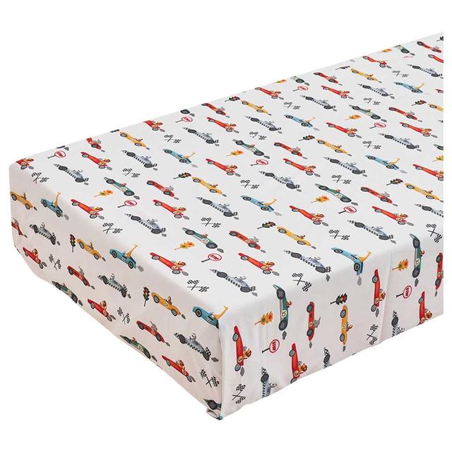 Little West Street - Organic Racing Cars Crib Sheet - White