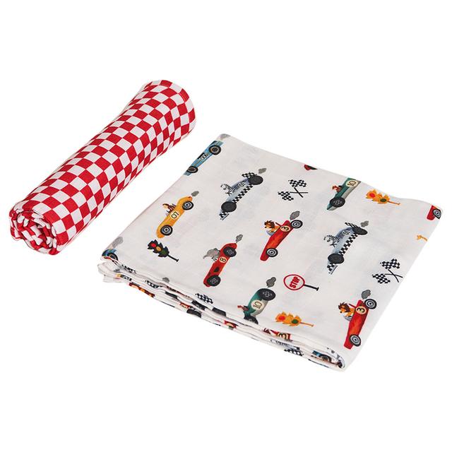 Little West Street - Racing Cars Swaddle Set-2pcs-Red/White