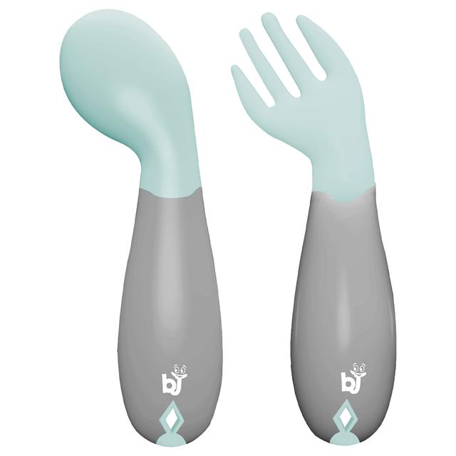 Babyjem - Plastic Angled Fork & Spoon Set - Mint