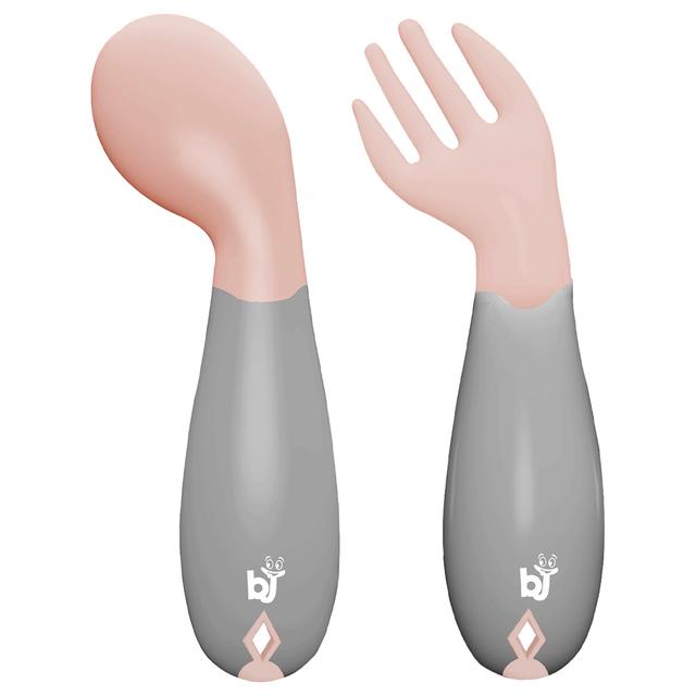 Babyjem - Plastic Angled Fork & Spoon Set - Rose