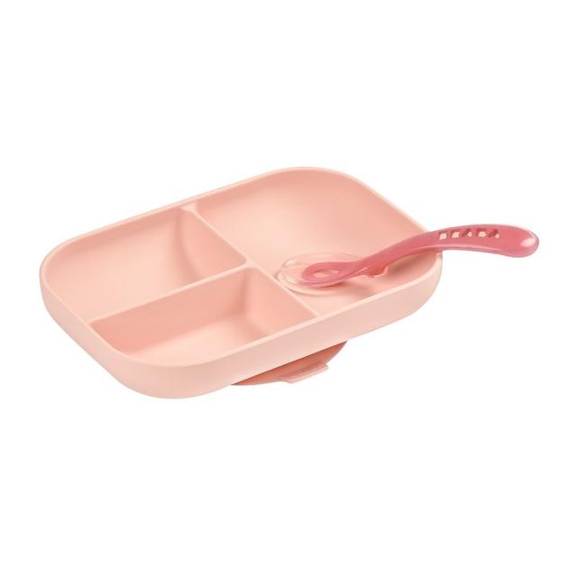 Beaba - Silicone Suction Divided Plate - Pink