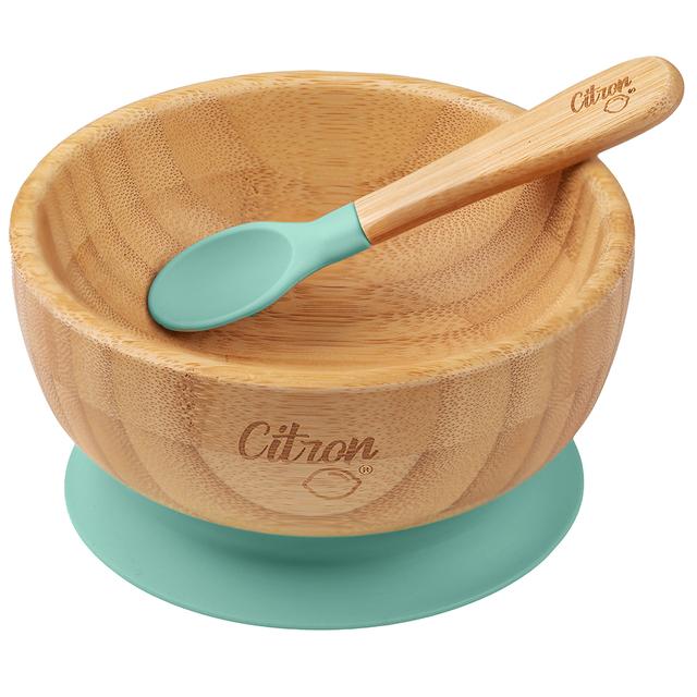 Citron - Organic Bamboo Bowl Suction with Spoon - Pastel Green