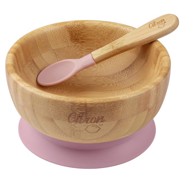 Citron - Organic Bamboo Bowl Suction with Spoon - Blush Pink