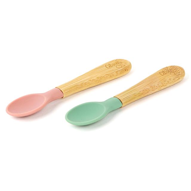 Citron - Organic Bamboo Spoons Set of 2 - Green & Blush Pink