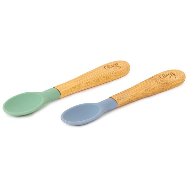 Citron - Organic Bamboo Spoons Set of 2 - Green & Dusty Blue