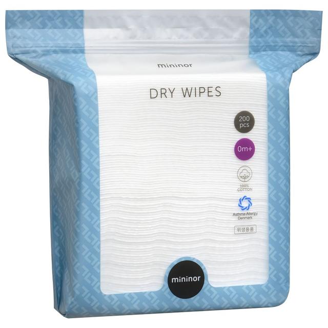 Mininor - 100% Cotton Ultra Soft Dry Wipes - Hypoallergenic/Biodegradable - 200pcs pack