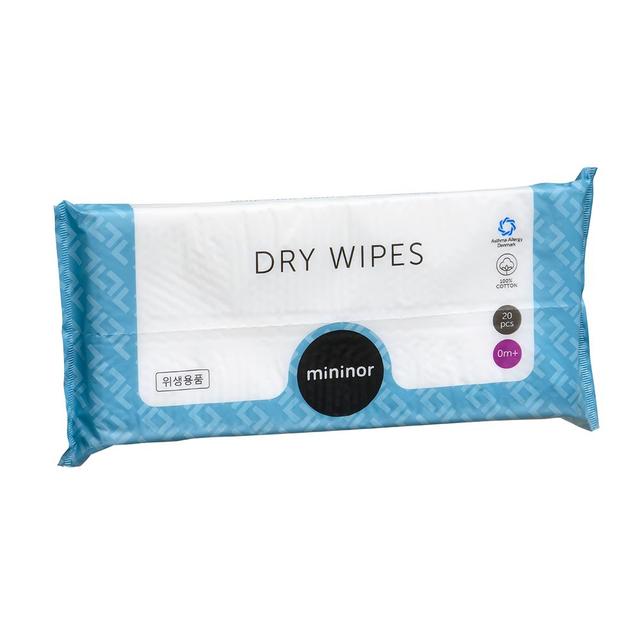 Mininor - 100% Cotton Ultra Soft Dry Wipes - Hypoallergenic/Biodegradable - 20pcs