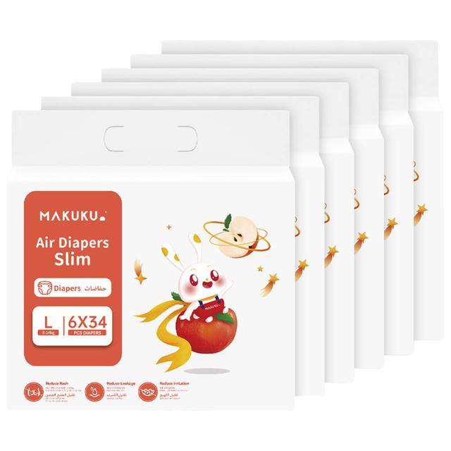 Makuku - Slim Tape Air Diapers Size 4 - Large 9-14Kg - 34pcs - Pack of 6