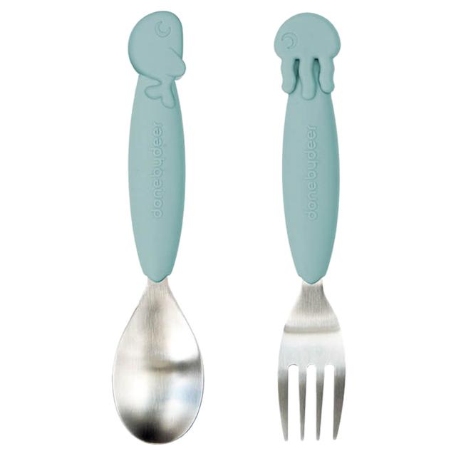 Done by Deer - Yummy Plus Spoon & Fork Set Sea Friends - Blue