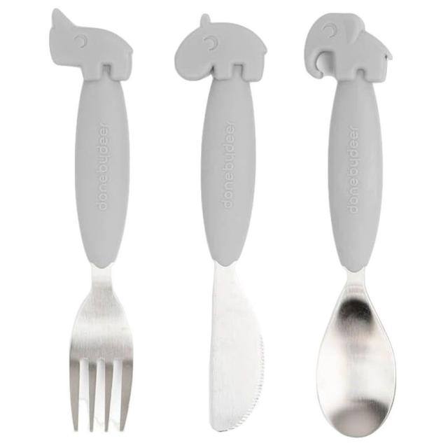 Done By Deer - Easy-Grip Cutlery Set Deer Friends - Grey