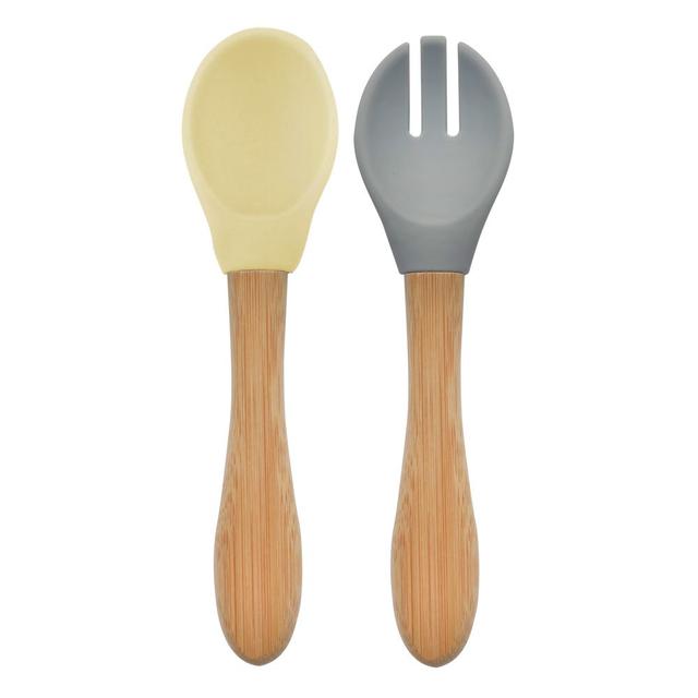 Minikoioi - Dig In Spoon & Fork Set - Mellow Yellow/Powder Grey