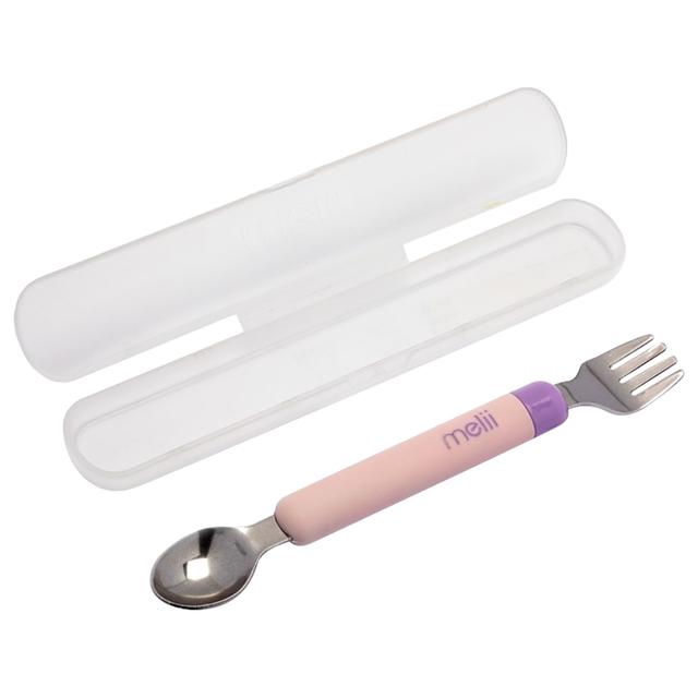 Melii - Detachable Spoon & Fork w/ Carrying Case - Pink/Purple