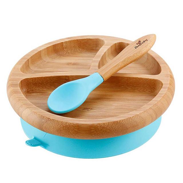 Avanchy - Bamboo Suction Classic Plate + Spoon - Blue