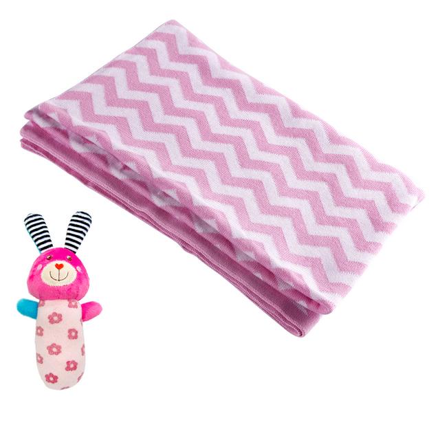 Moon - Knitted Cotton Swaddle & Soft Bunny Rattle Toy - Pink