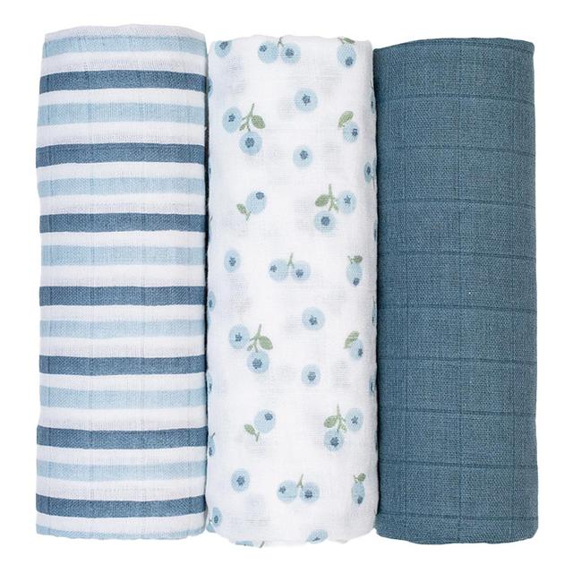 Lulujo - 3pc-Set - Mini Muslin Cloths - Blueberries