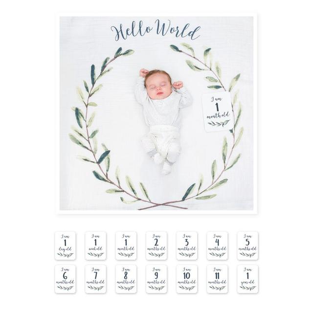 Lulujo - Baby's First Year Blanket & Cards Set Hello World