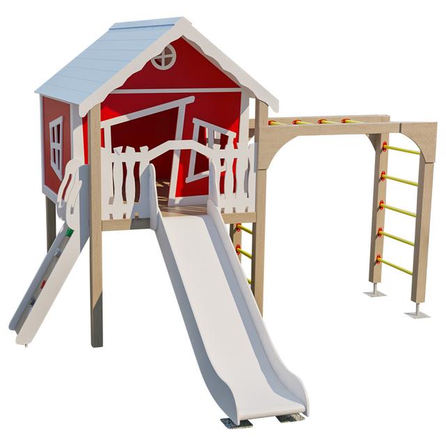 Moon Kids - Playhouse W/ Climbing Walls, Monkey Bars & Slide