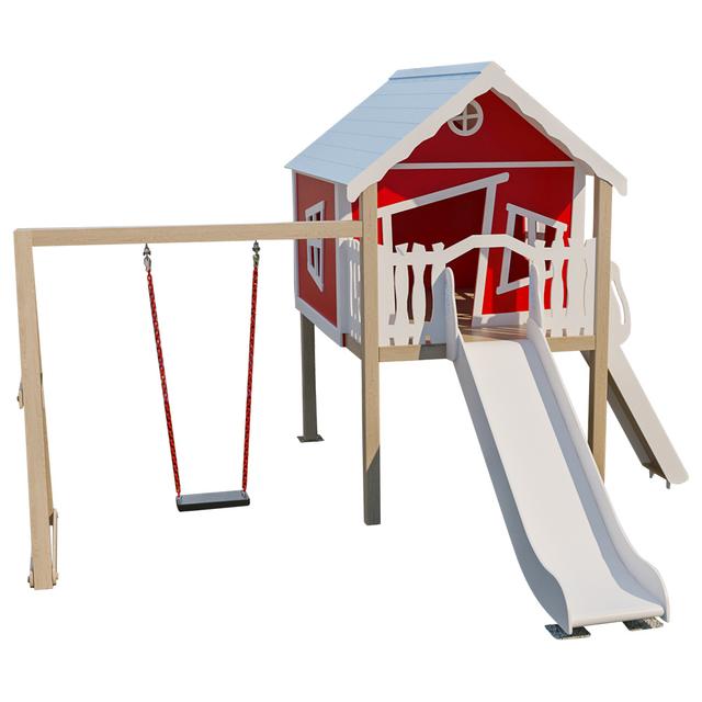 Moon Kids - Playhouse W/ Climbing Wall Ramp, Slide & Swing