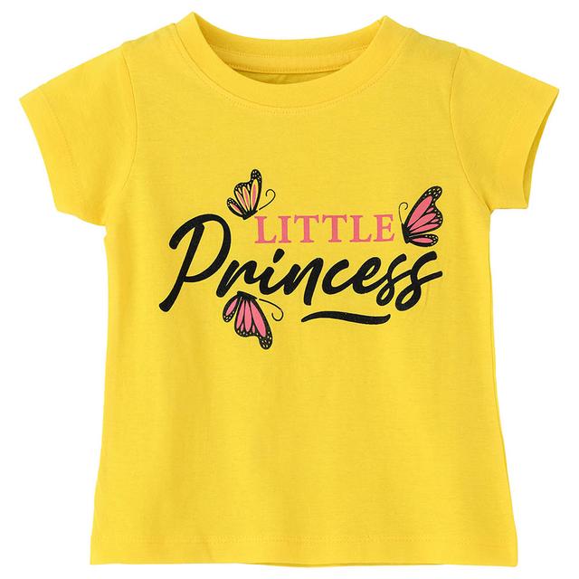 Jelliene - Girls Basic Round Neck Graphic T-Shirt - Yellow