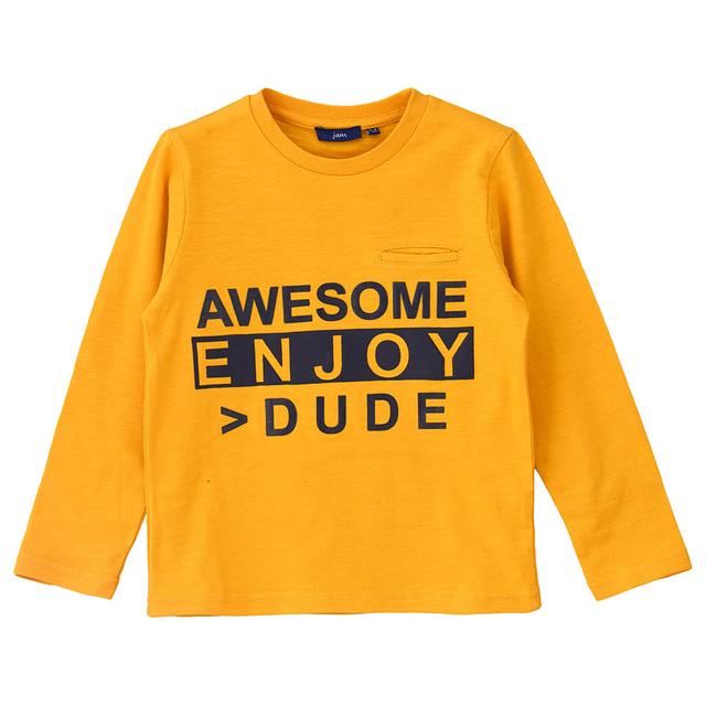 Jam - Round Neck Full Sleeves Printed T-Shirt - Mustard