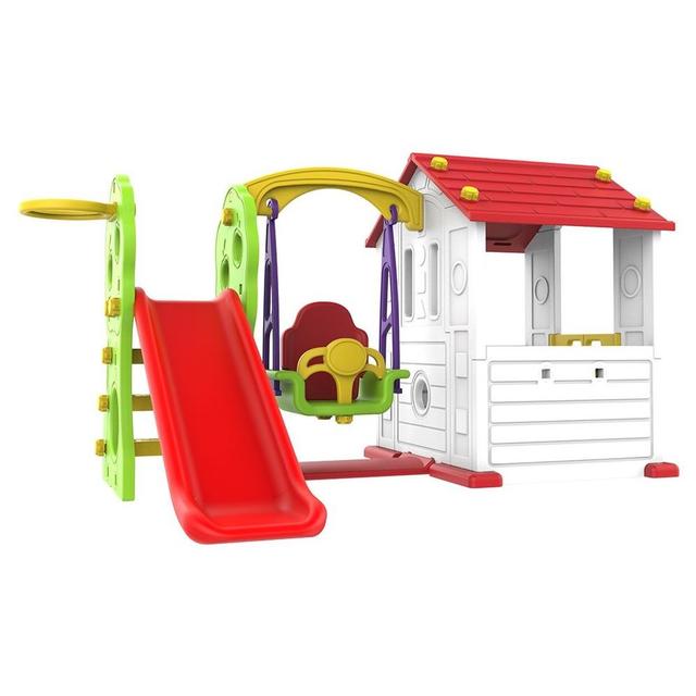 Megastar - Sun N Shine Big Playhouse W/ Slide, Swing & Basketball Ring