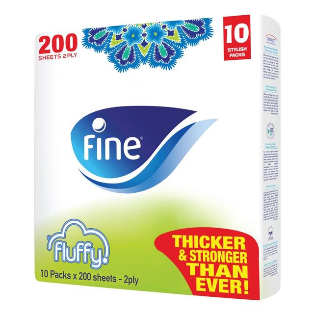 Fine - Fluffy Sterilized Facial Tissues 200x2 Ply - Pack Of 10