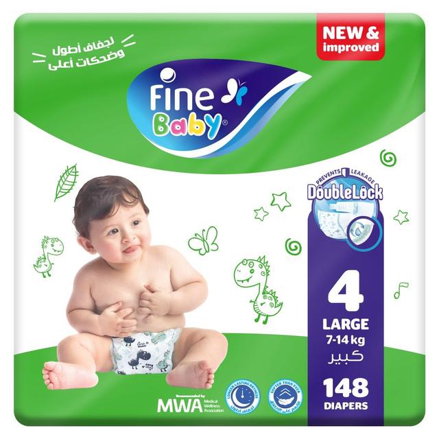 Fine Baby - Diapers Size 4, 7-14kg Large, 148 Diaper