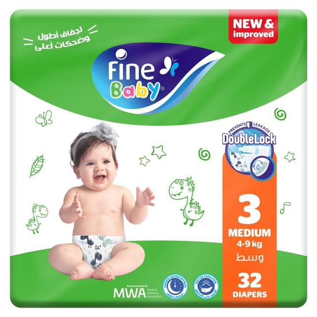 Fine Baby - Baby Diapers 4-9kg Size 3 - Medium - 32pcs