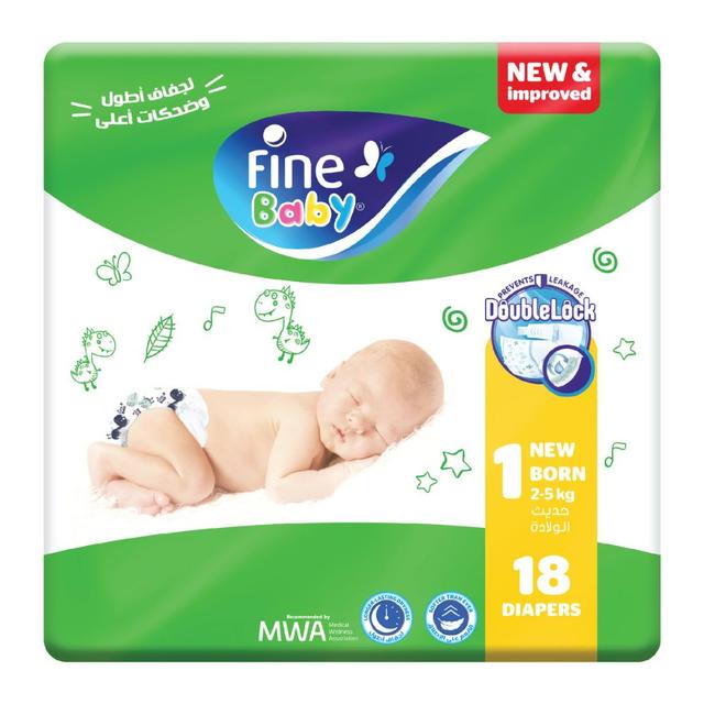 Fine Baby - Double Lock Technology Diaper, Size 1, Newborn, 18 Count