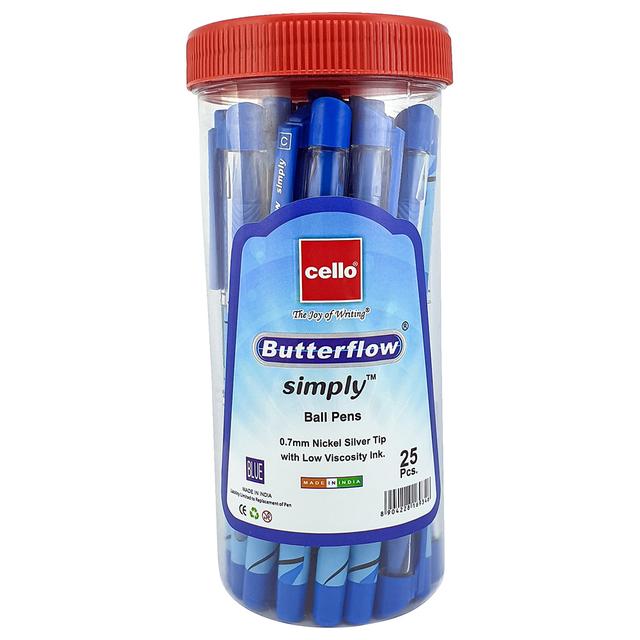 Cello - Butterflow Simply Ball Pen Jar - 0.7Mmm - 25Pcs - Blue