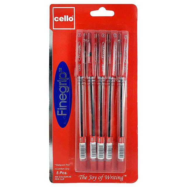 Cello - Finegrip Red Ball Pen 0.7mm Blister - 5pcs