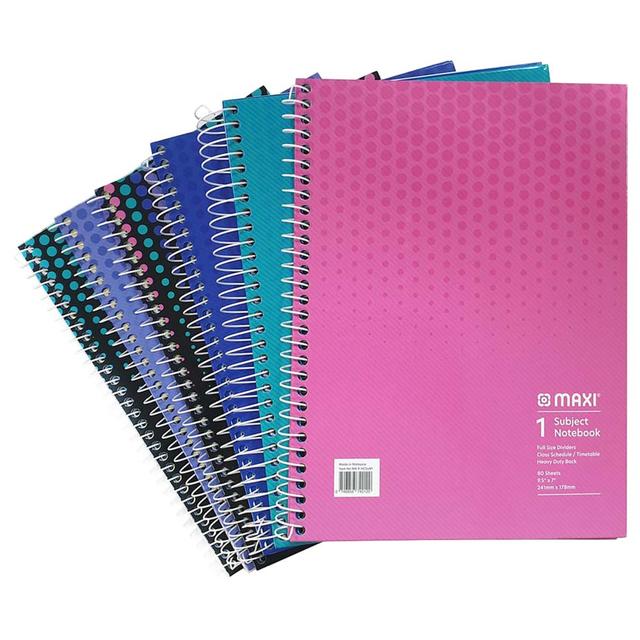 Maxi - Spiral Hardcover 1 Subject Notebook - 9.5x7-inch - Assorted 1pc