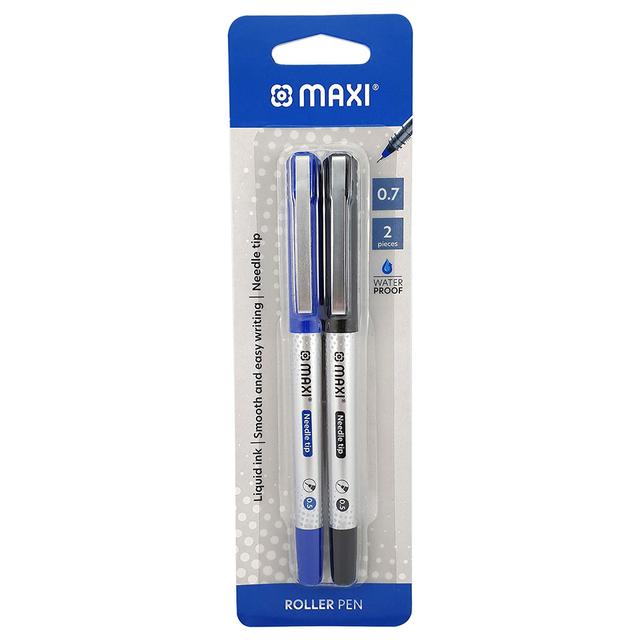 Maxi - 0.7mm Needle Tip Ink Roller Pen 2Pcs - Black & Blue 