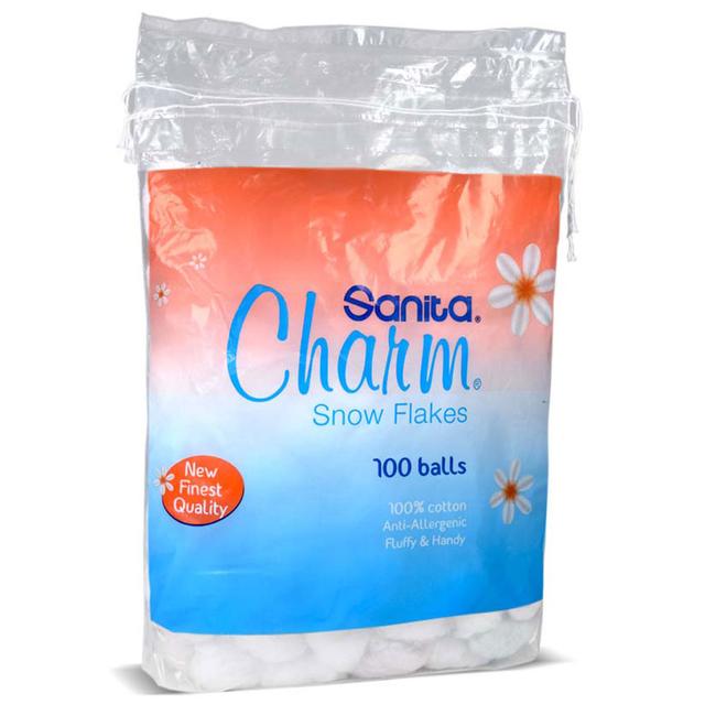 Sanita Charm 100% Cotton Balls 100 White Balls