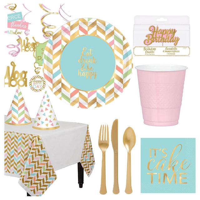 Party Center - Eat Drink & Be Happy Tableware Supplies For 8 Guests