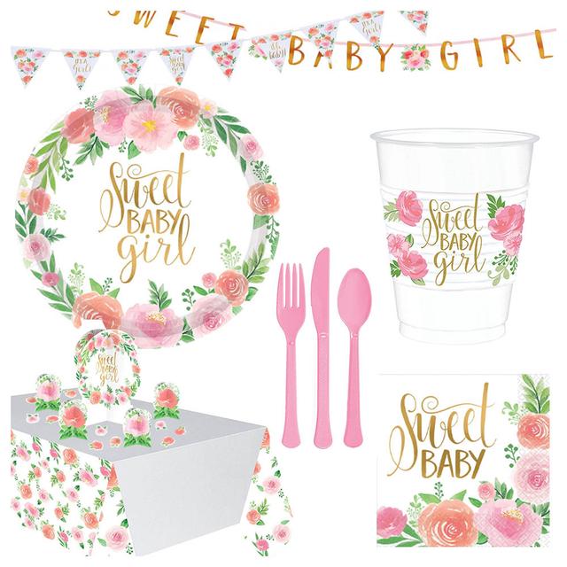 Party Center - Floral Baby Tableware Supplies For 8 Guests