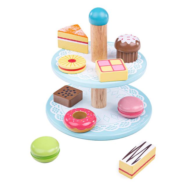 Bigjigs - Wooden Cake Stand With 9 Cakes Playset