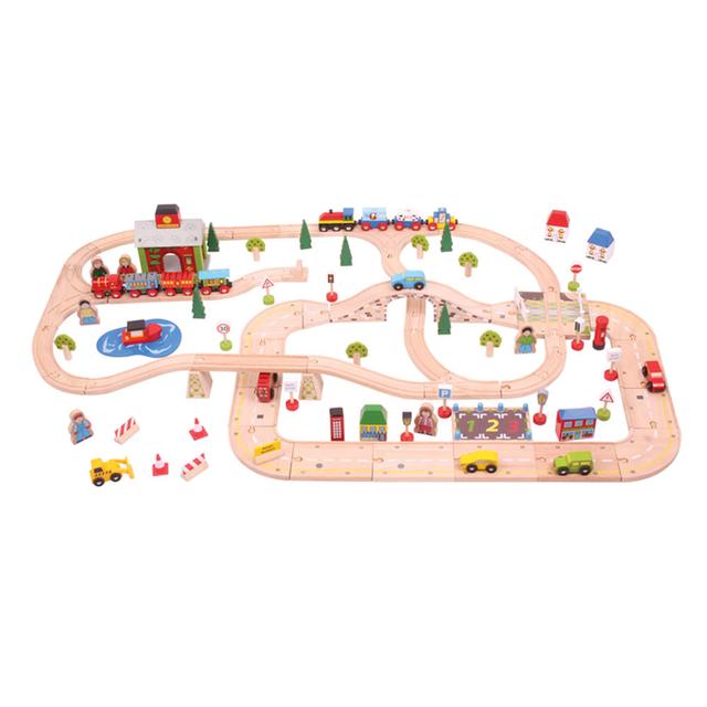 Bigjigs - Wooden City Road And Railway Playset