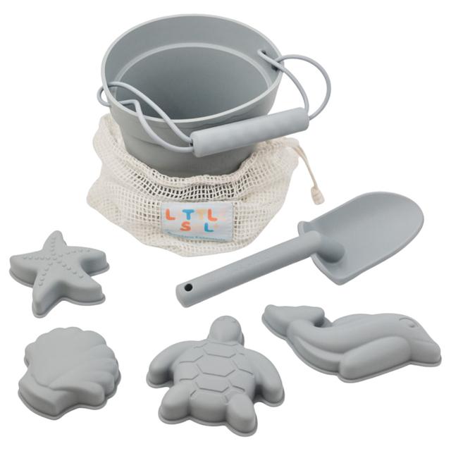 Little Sol+ - Silicone Beach Bucket & Spade - 6pc-Set - Powder Blue