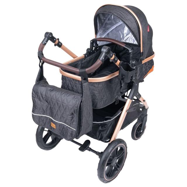 Belecoo - One Fold-To-Half Luxury Stroller W/ Diaper Bag - Black