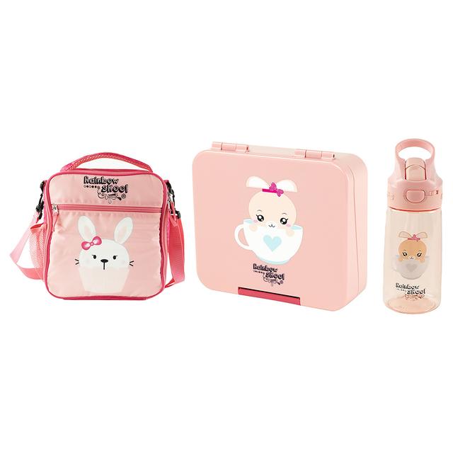 Rainbow Skool - Pink Bunny Cup Set of 3 - Toddler - Lunchbag, Lunchbox & Stainless Steel Waterbottle