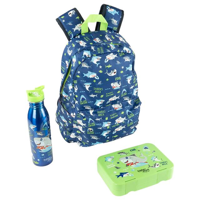 Rainbow Skool - Shark Set of 3 - Kids - Backpack, Lunchbox & Stainless Steel Water Bottle