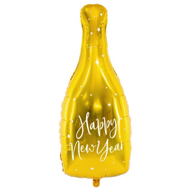 Party Deco - Happy New Year Bottle Shaped Foil Balloon - Gold