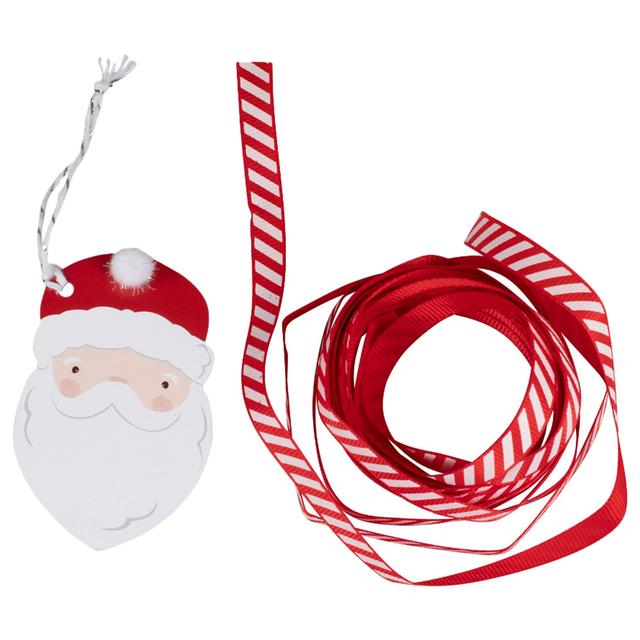 Ginger Ray - Merry Everything Santa Face Gift Tags & Ribbon - Red/White