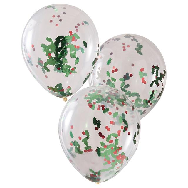 Ginger Ray - Traditional Touches Pet Holly Confetti Balloons - 5pcs