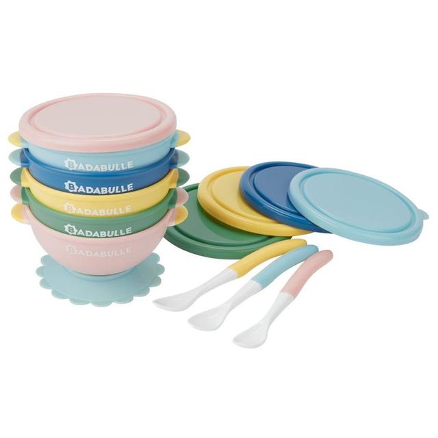 Badabulle - 5 Non-Slip Bowls 330ml & 3 Flexible Spoons