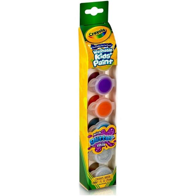 Crayola - 6 Washable Kids Paint Pots, Glitter Effects