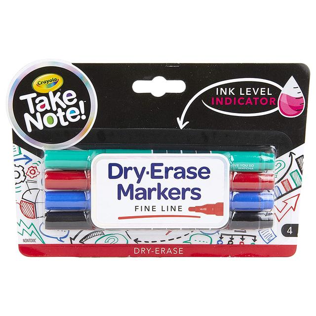 Crayola - Low Odor Dry Erase Markers, Fine Tip, Pack of 4