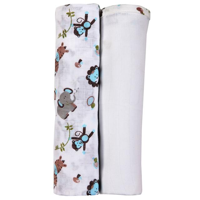 My Milestones - 2pc-Set Muslin Baby Swaddle - Zoo Blue